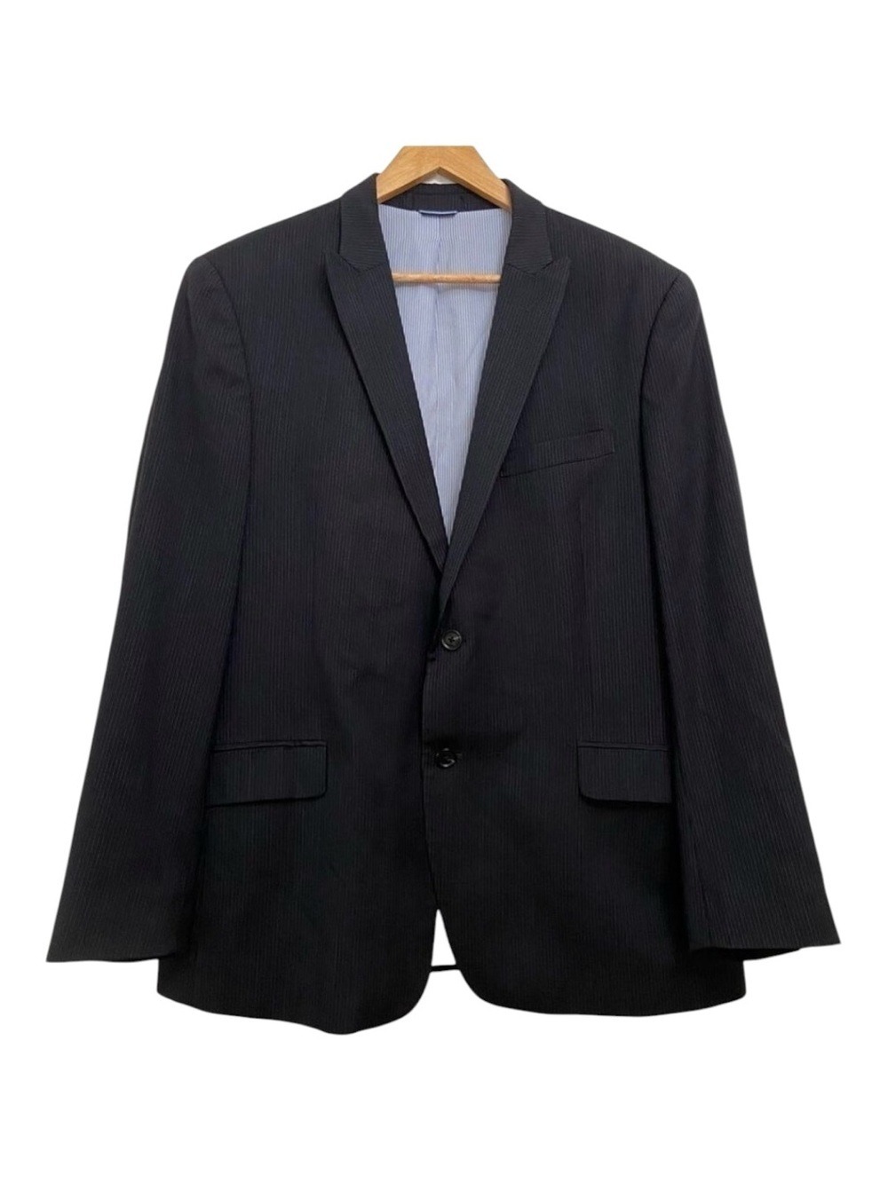 Tommy Hilfiger men blazer black pinstripe blue brown suit jacket 100% wool R44
